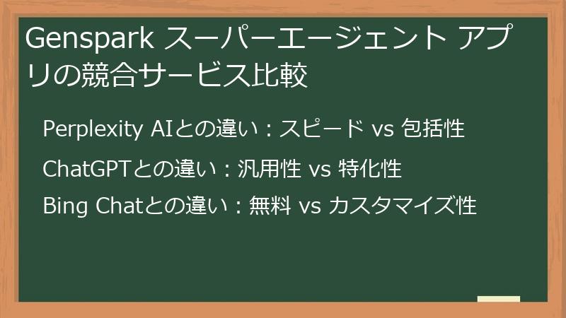 Genspark スーパーエージェント アプリの競合サービス比較