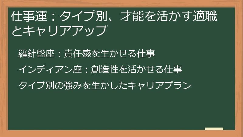仕事運：タイプ別、才能を活かす適職とキャリアアップ