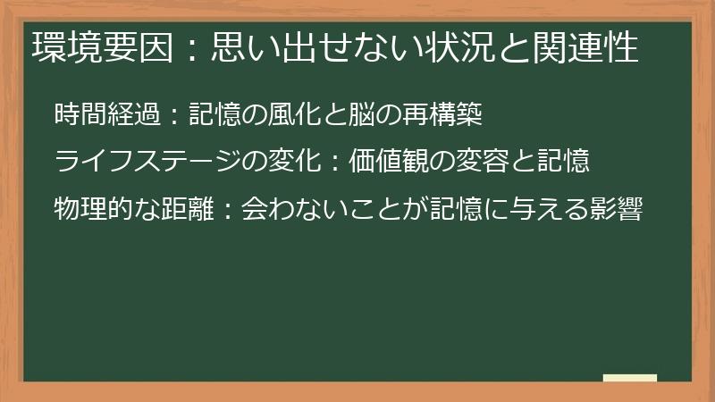 環境要因：思い出せない状況と関連性