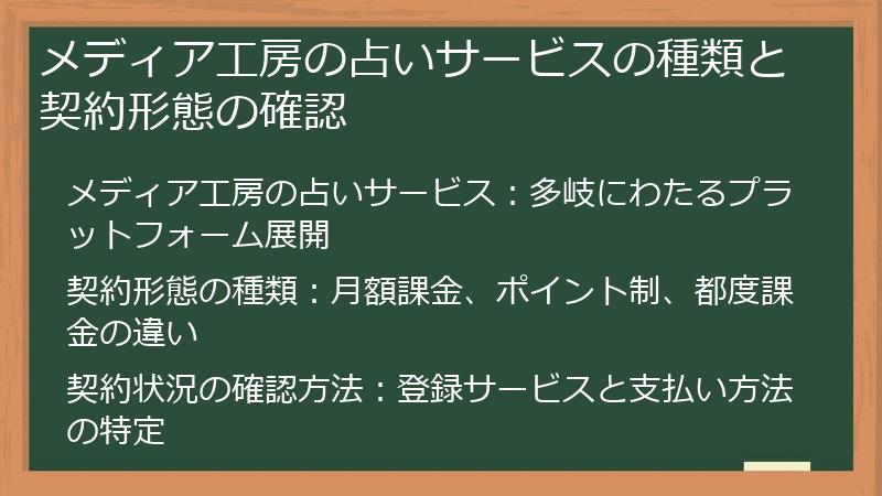 メディア工房の占いサービスの種類と契約形態の確認