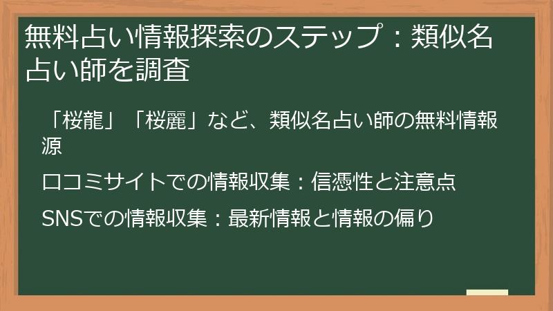 無料占い情報探索のステップ：類似名占い師を調査