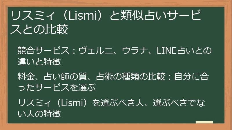 リスミィ（Lismi）と類似占いサービスとの比較
