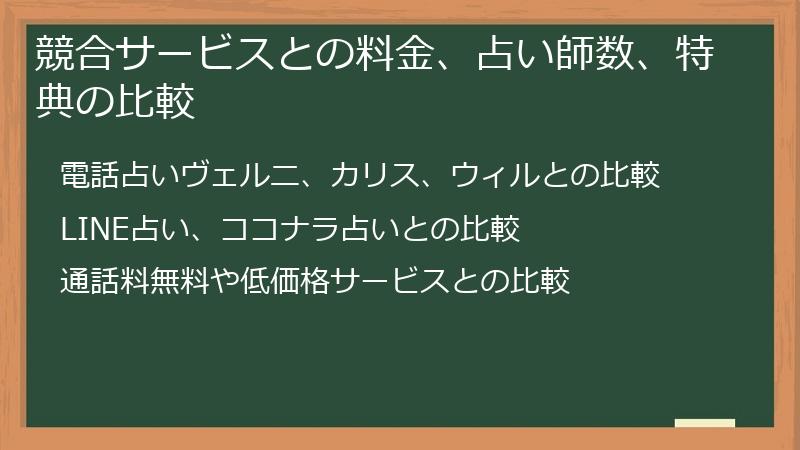 競合サービスとの料金、占い師数、特典の比較
