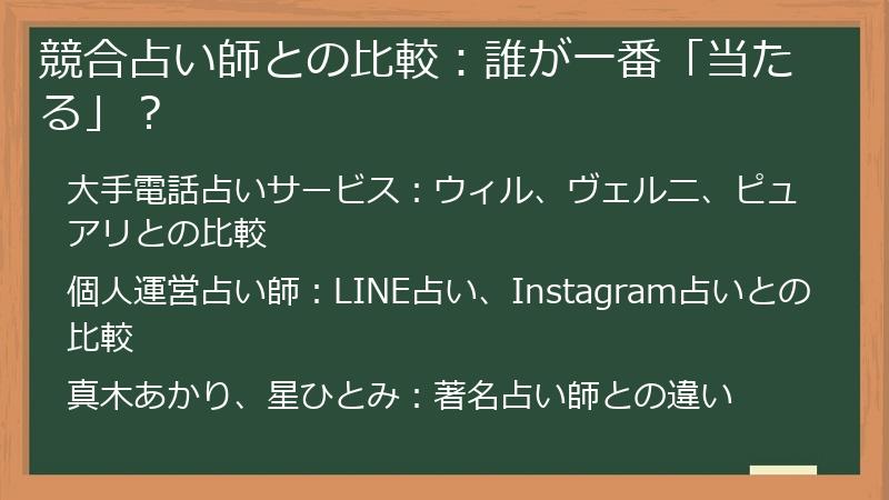 競合占い師との比較：誰が一番「当たる」？