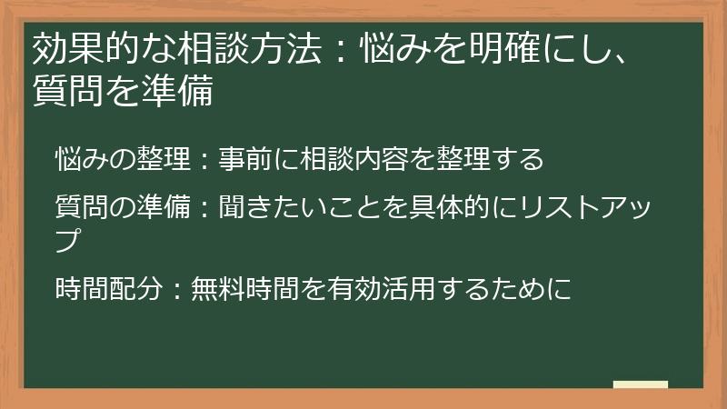 効果的な相談方法：悩みを明確にし、質問を準備