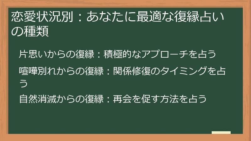 恋愛状況別：あなたに最適な復縁占いの種類