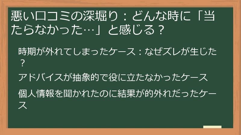 悪い口コミの深堀り：どんな時に「当たらなかった…」と感じる？