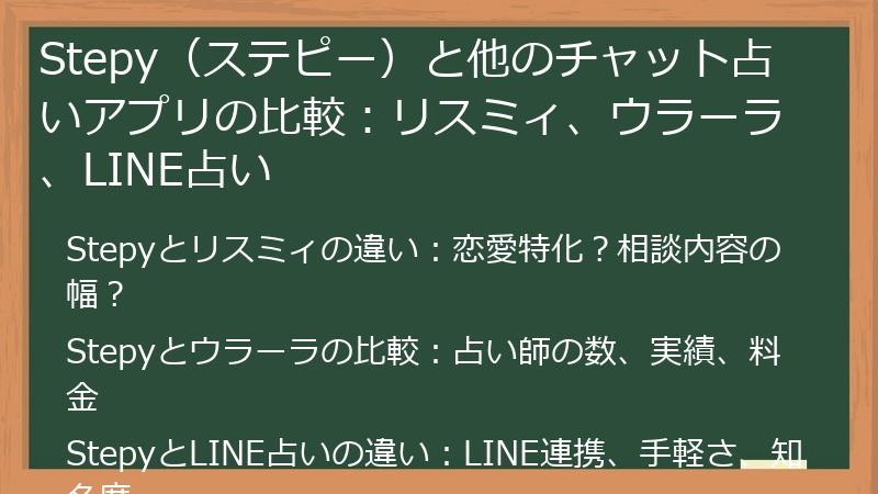 Stepy（ステピー）と他のチャット占いアプリの比較：リスミィ、ウラーラ、LINE占い