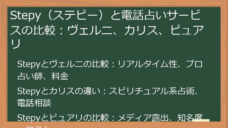 Stepy（ステピー）と電話占いサービスの比較：ヴェルニ、カリス、ピュアリ