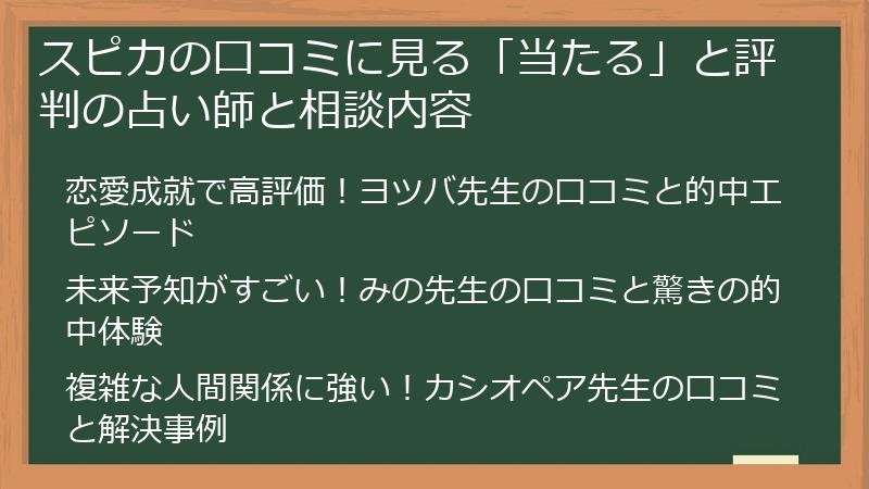 スピカの口コミに見る「当たる」と評判の占い師と相談内容