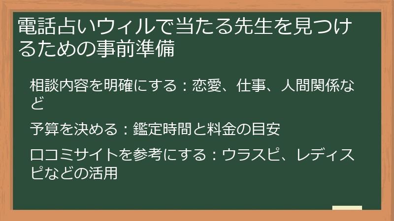 電話占いウィルで当たる先生を見つけるための事前準備