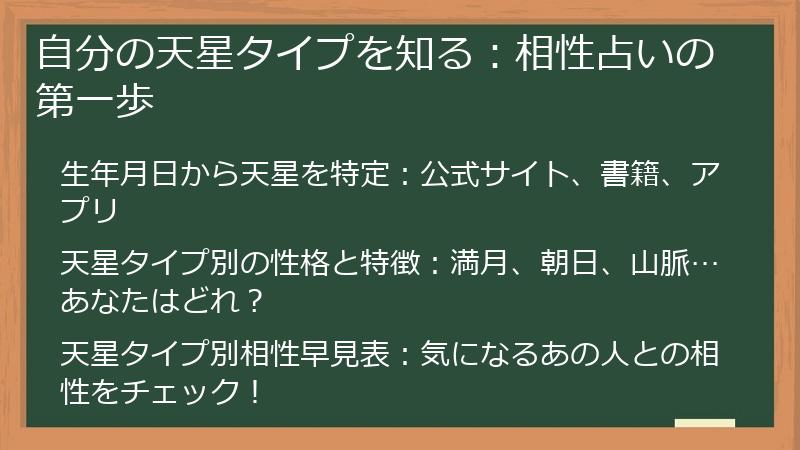 自分の天星タイプを知る：相性占いの第一歩