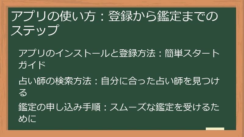 アプリの使い方：登録から鑑定までのステップ