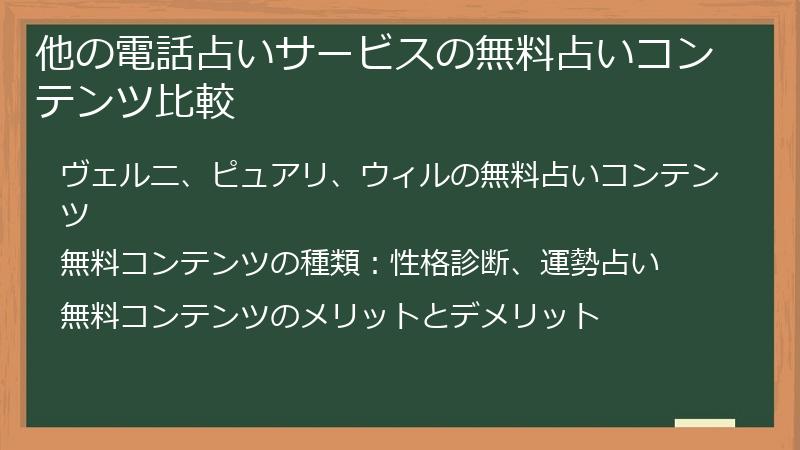 他の電話占いサービスの無料占いコンテンツ比較