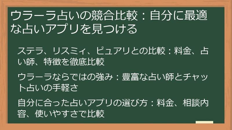 ウラーラ占いの競合比較：自分に最適な占いアプリを見つける