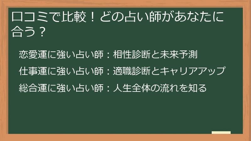 口コミで比較！どの占い師があなたに合う？
