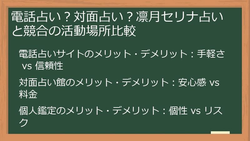 電話占い？対面占い？凛月セリナ占いと競合の活動場所比較