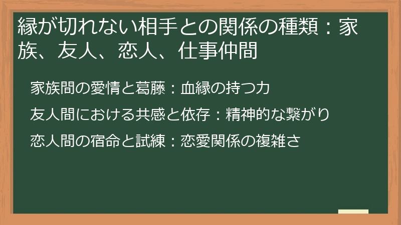 縁が切れない相手との関係の種類：家族、友人、恋人、仕事仲間