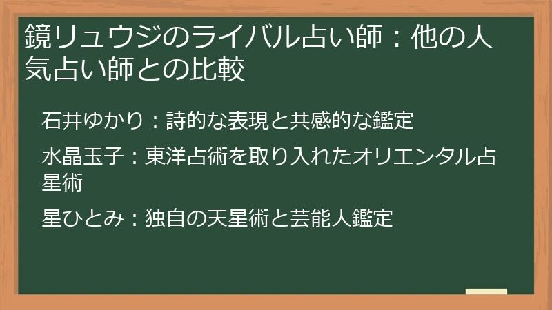 鏡リュウジのライバル占い師：他の人気占い師との比較