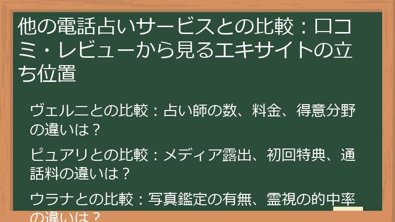 他の電話占いサービスとの比較：口コミ・レビューから見るエキサイトの立ち位置