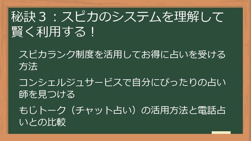 秘訣３：スピカのシステムを理解して賢く利用する！