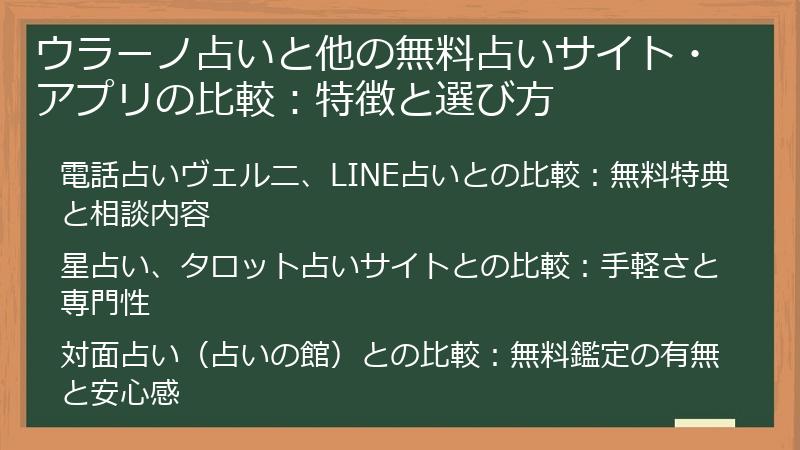ウラーノ占いと他の無料占いサイト・アプリの比較：特徴と選び方