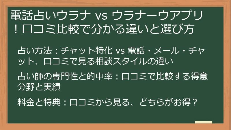 電話占いウラナ vs ウラナーウアプリ！口コミ比較で分かる違いと選び方