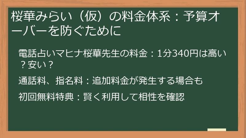 桜華みらい（仮）の料金体系：予算オーバーを防ぐために
