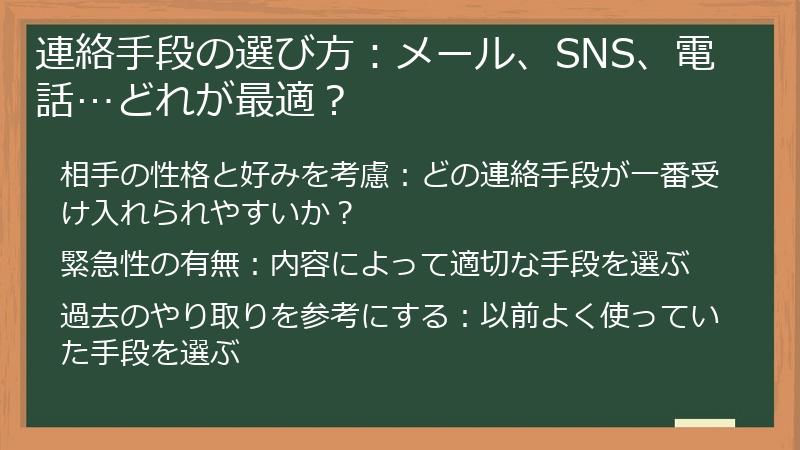 連絡手段の選び方：メール、SNS、電話…どれが最適？