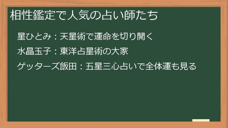 相性鑑定で人気の占い師たち