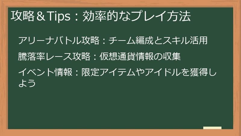 攻略＆Tips：効率的なプレイ方法