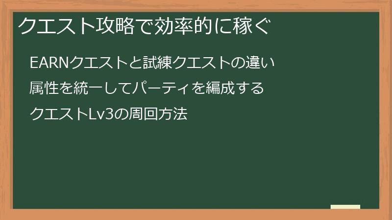 クエスト攻略で効率的に稼ぐ