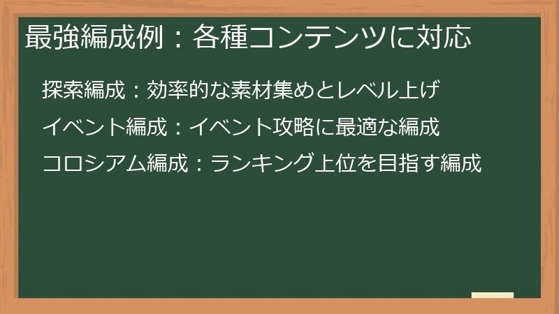 最強編成例：各種コンテンツに対応
