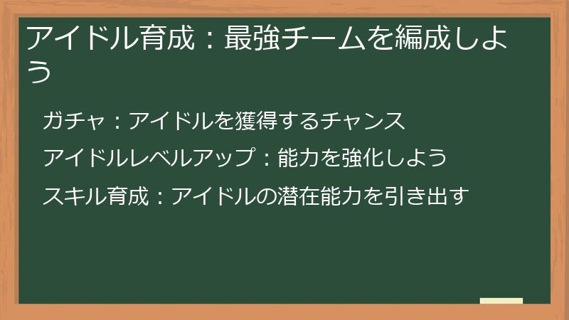 アイドル育成：最強チームを編成しよう