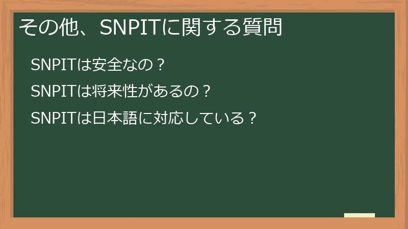 その他、SNPITに関する質問