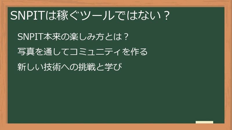SNPITは稼ぐツールではない？