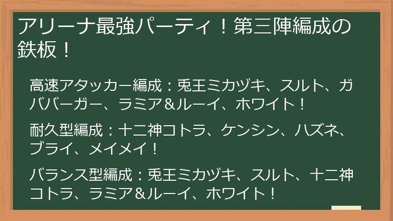 アリーナ最強パーティ！第三陣編成の鉄板！