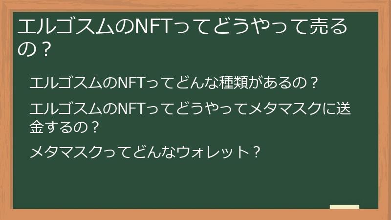 エルゴスムのNFTってどうやって売るの？