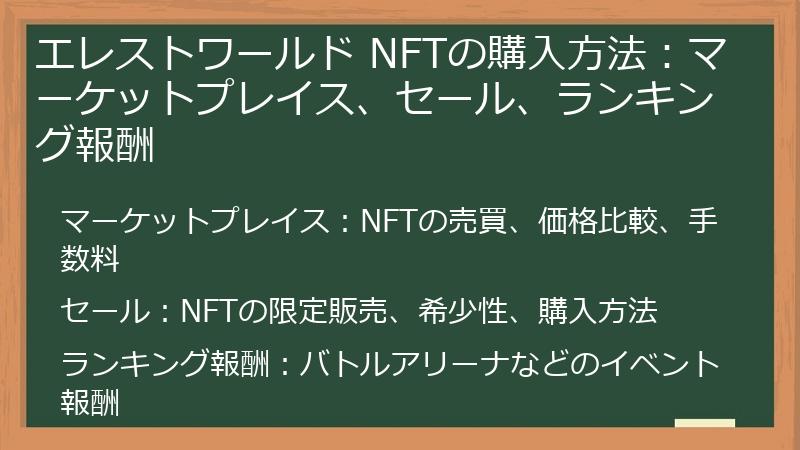 エレストワールド NFTの購入方法：マーケットプレイス、セール、ランキング報酬
