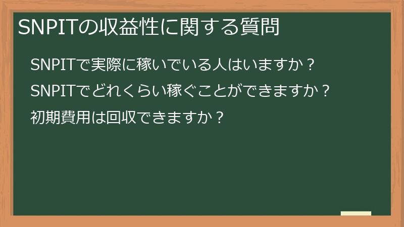 SNPITの収益性に関する質問