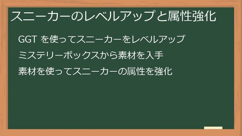 スニーカーのレベルアップと属性強化