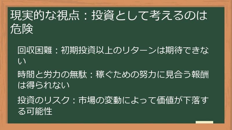現実的な視点：投資として考えるのは危険
