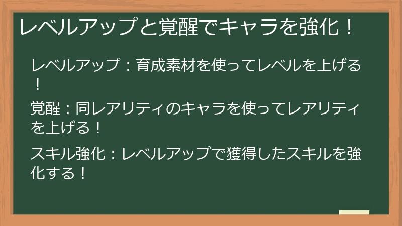 レベルアップと覚醒でキャラを強化！