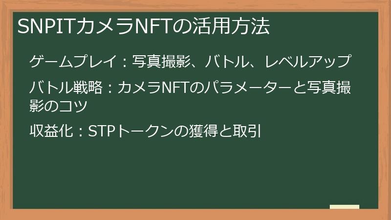 SNPITカメラNFTの活用方法