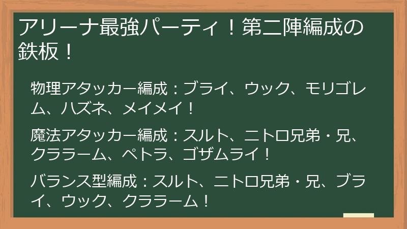 アリーナ最強パーティ！第二陣編成の鉄板！
