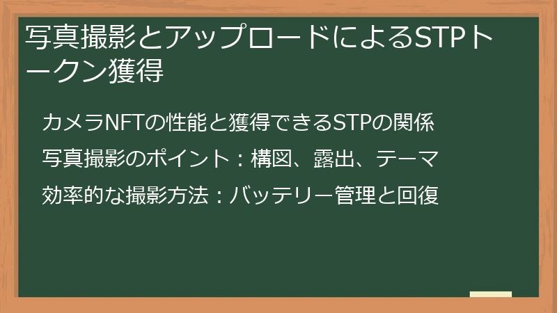 写真撮影とアップロードによるSTPトークン獲得