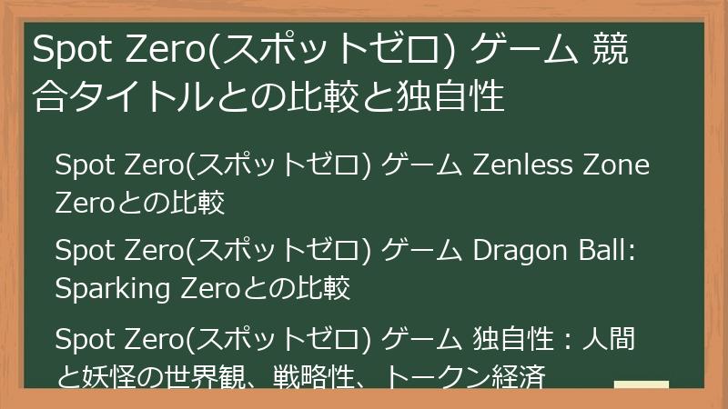 Spot Zero(スポットゼロ) ゲーム 競合タイトルとの比較と独自性