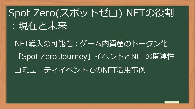 Spot Zero(スポットゼロ) NFTの役割：現在と未来