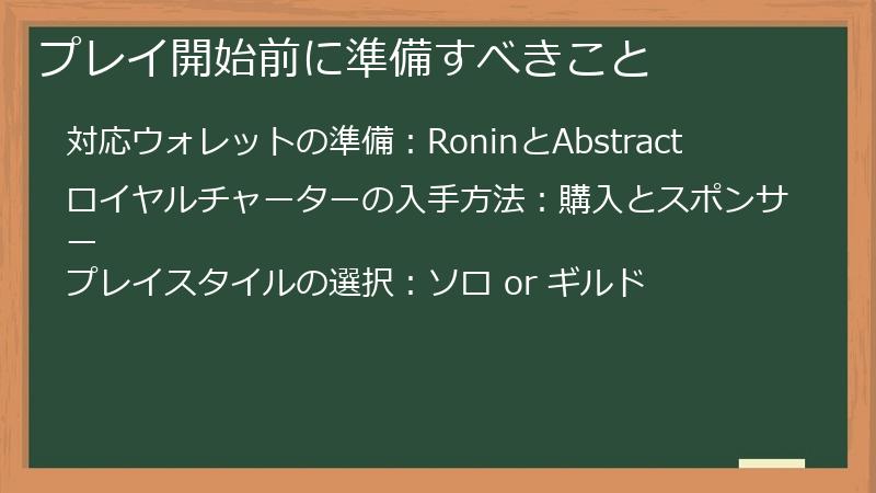 プレイ開始前に準備すべきこと