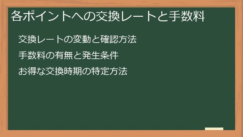 各ポイントへの交換レートと手数料